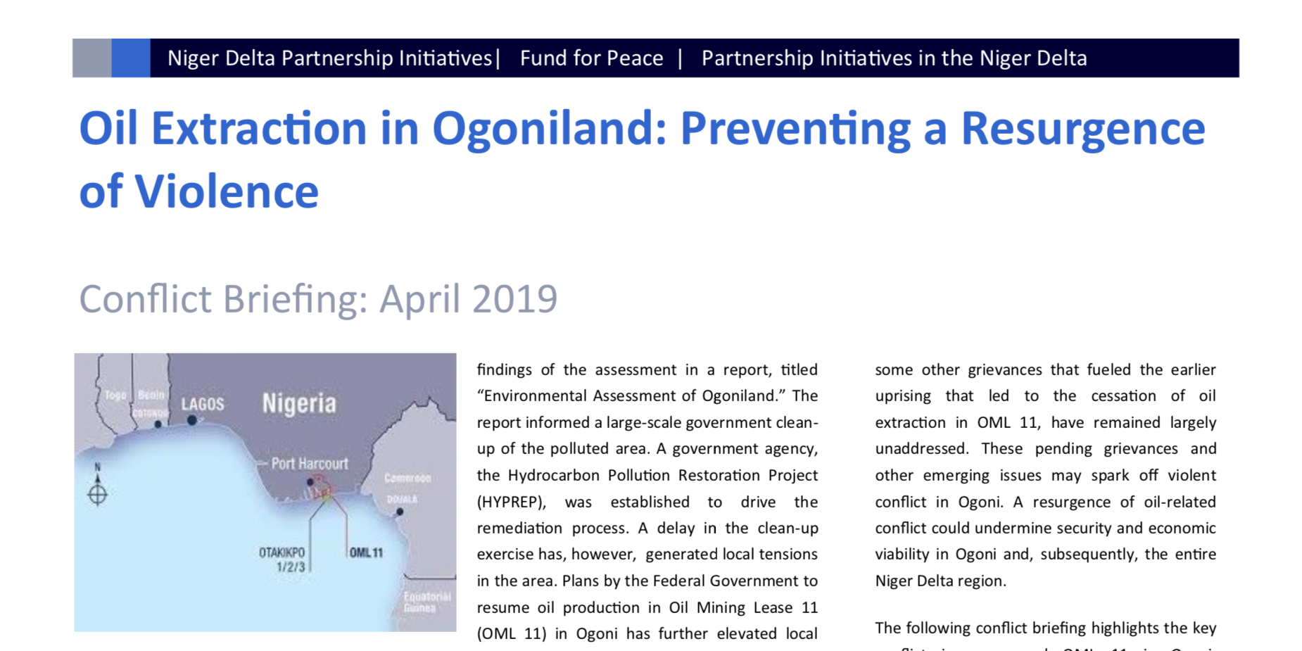 Oil Extraction in Ogoniland - Preventing a Resurgence of Violence - April 2019