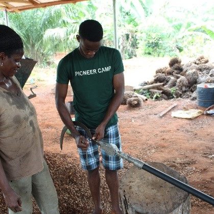 Ruth Nwagba and her son preparing the MAH for pruning
