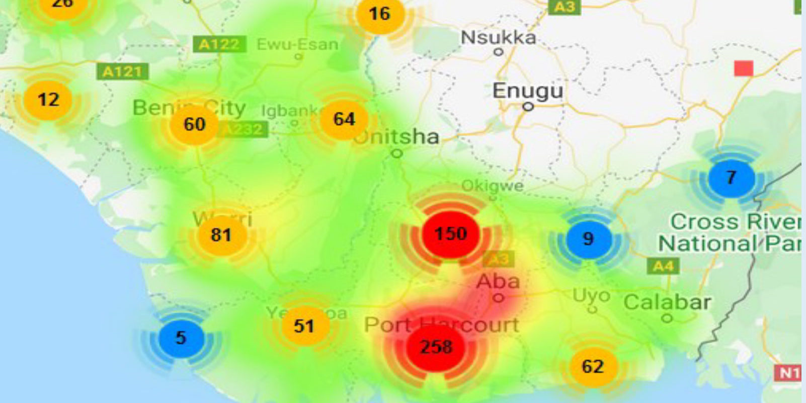 Heat Map of Kidnapping Incidents in the Niger Delta, Nigeria